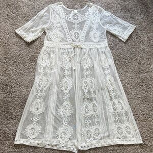 Women’s Boho Ivory Sheer Lace Cover Up Maxi Dress Cotton Size XL